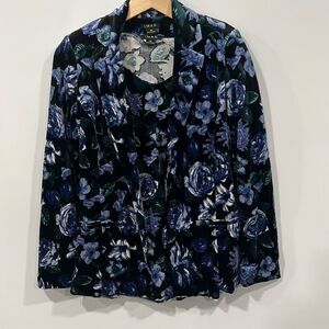 Iman 2 piece velvet blue floral blazer top xs